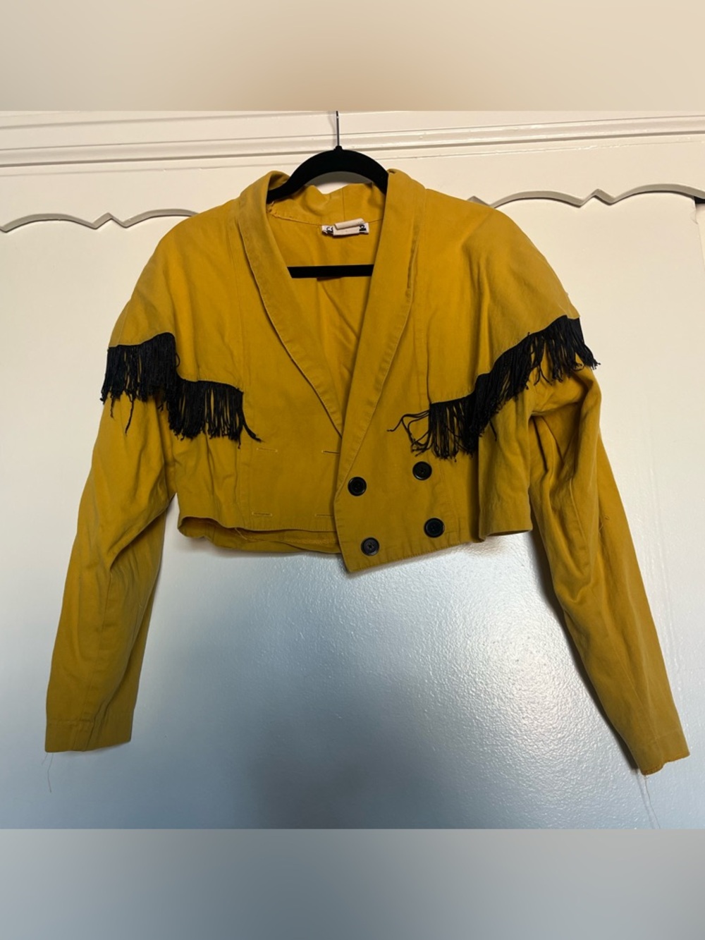 Vintage Western Cropped Mustard Fringe Jacket